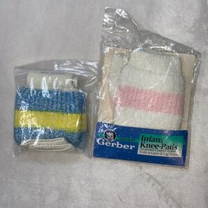 Vintage Gerber Infant‎ Knee Pads Hosiery 1992 Baby Crawling Pink Blue White